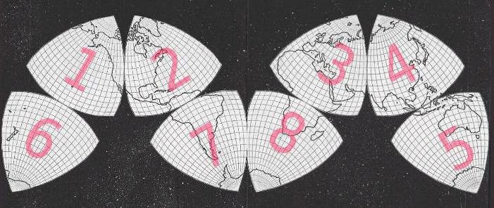 Orthographic map octants, arranged and numbered