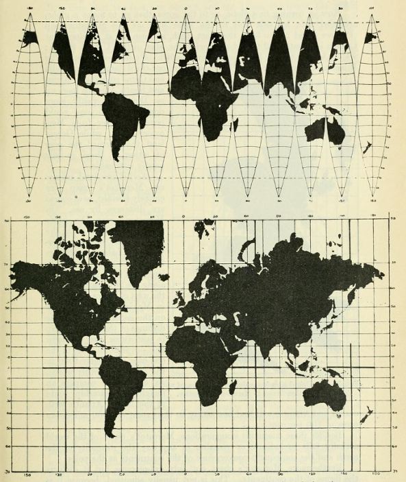 Globe gores and Mercator map