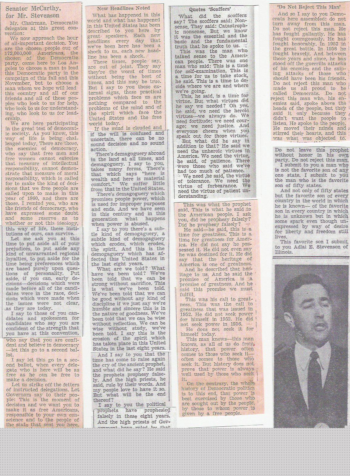 Eugene McCarthy's 1960 Nomination Speech for Adlai Stevenson