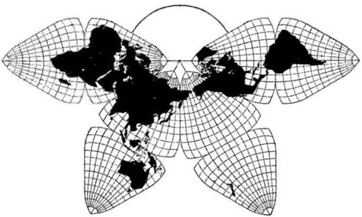 Symmetry of B.J.S. Cahill octahedral Butterfly World Map, Pacific layout