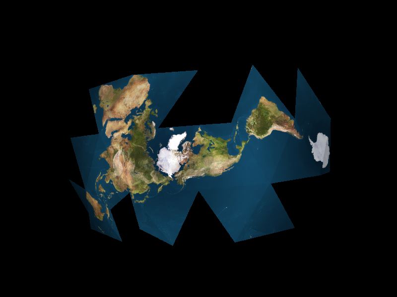 Dymaxion map unfolding animation stills, 6 of 8