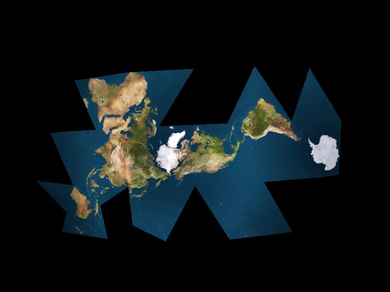 Dymaxion map unfolding animation stills, 7 of 8