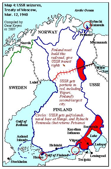 Map 4: USSR seizures from Finland, 1940