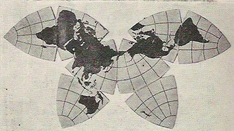 Cahill's ball globe, flattened to a map