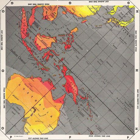 Life magazine color spread Buckminster Fuller Dymaxion map facet