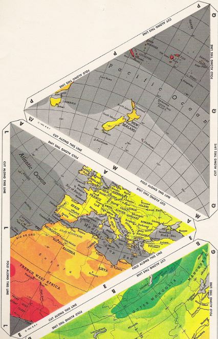 Life magazine color spread Buckminster Fuller Dymaxion map facet