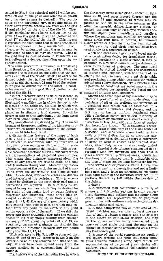 Buckminster Fuller map patent, p. 3