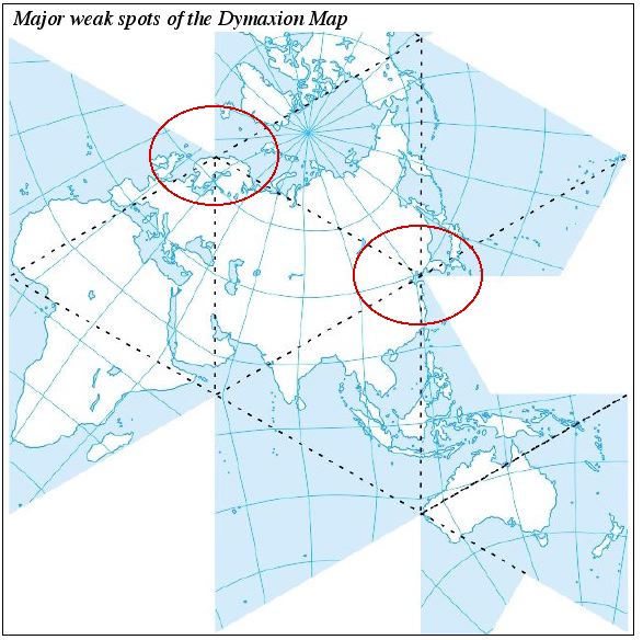 Dymaxion map, major weak spots